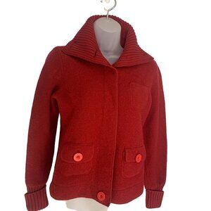 Saks Fifth Avenue Sz M Womens Red Classic Cardigan Collared Wool Sweater #0624